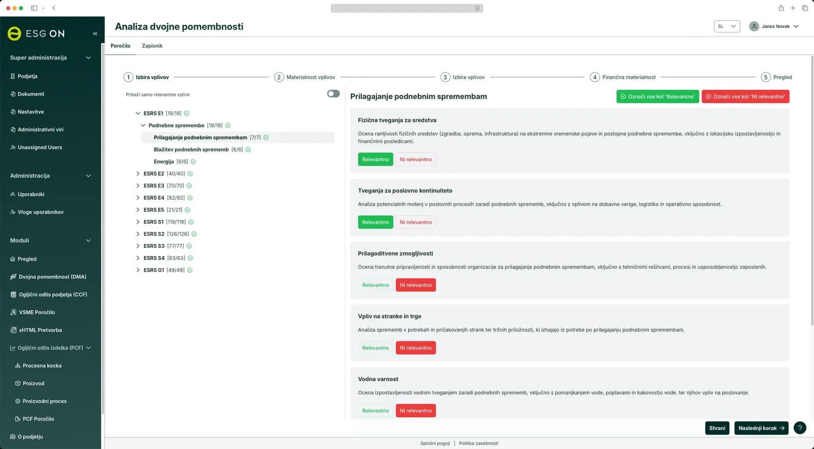 Double materiality analysis in the ESG ON platform: risk and opportunity assessment by ESRS topic