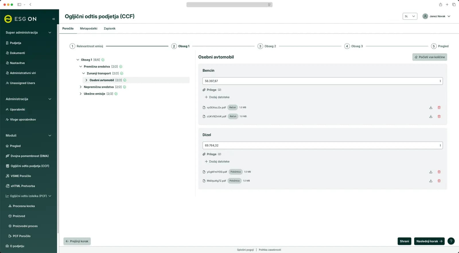 Guided data entry — Corporate Carbon Footprint (CCF) module